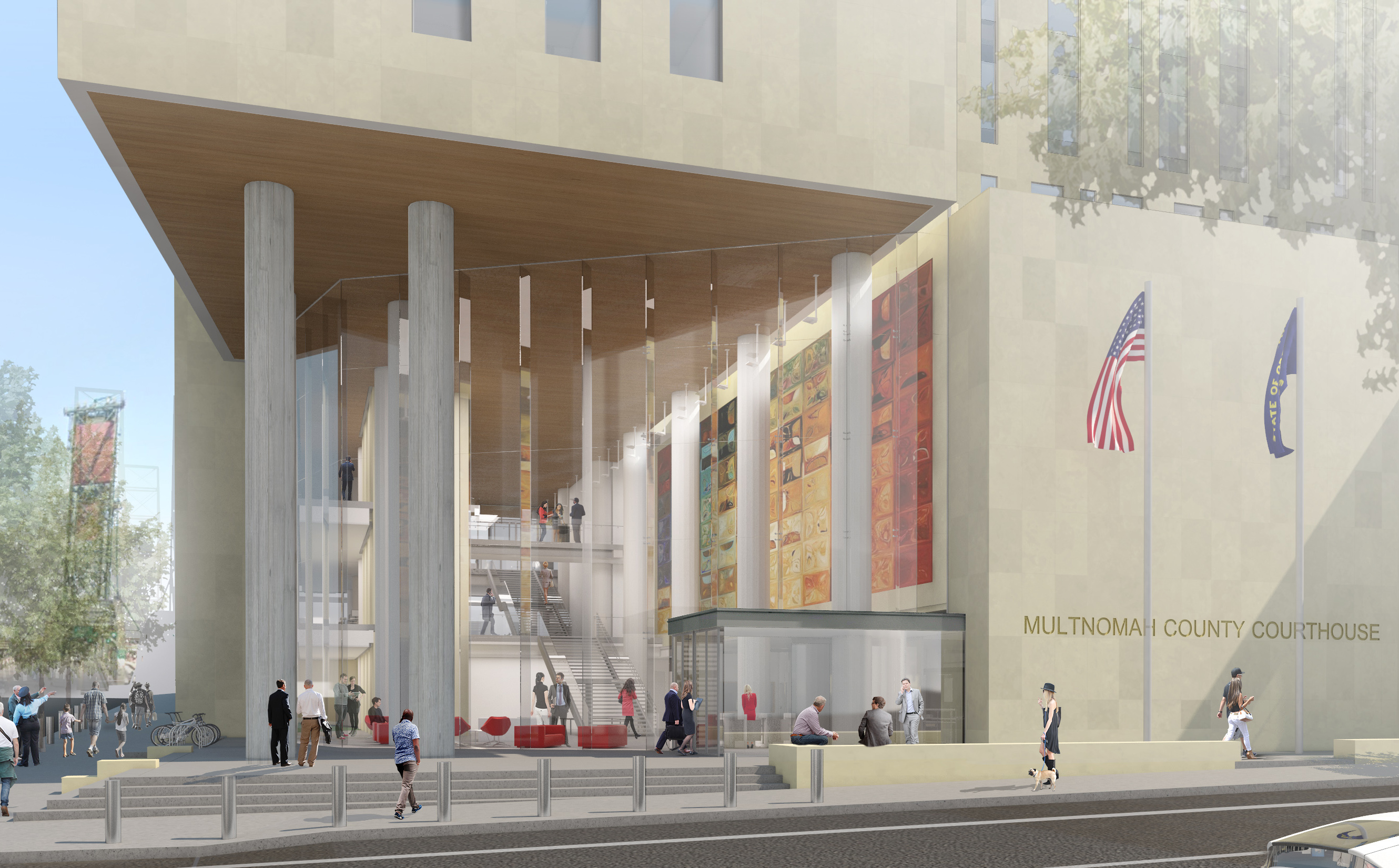 Multnomah Entrance_MCCCH_Scene05_Revised draft cropped Exterior View - Multnomah County Central Court entrance (Rendering)